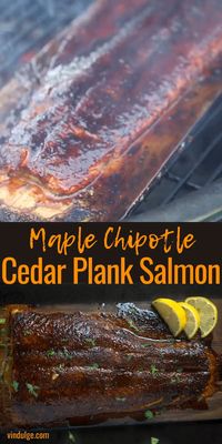 Cedar Plank Salmon is amazing when coated with a sweet and spicy chipotle dry rub, cooked on the grill giving it that smoked influence, and finished with a maple syrup glaze. This is the perfect seafood dinner for grilled food lovers!