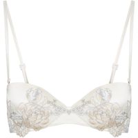 La Perla Peony Off-White Bandeau Bra In Silk Satin And Embroidered... (895 AUD) ❤ liked on Polyvore featuring intimates, bras, la perla, la perla bra and bandeau bras