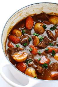 A hearty and incredibly delicious recipe for Guinness Beef Stew -- made on the stove or in a slow cooker.