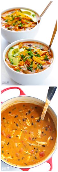 20-Minute Cheesy Chicken Enchilada Soup -- inspired by the popular soup at Chili's | gimmesomeoven.com #recipe