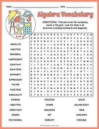 Algebra Word Search Puzzle