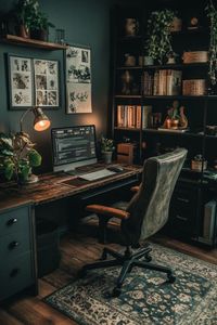 Creating a cozy yet functional Dark Home Office in a small space can be challenging. This Dark Cottagecore decor offers Moody Office Ideas that transform your workspace into a serene and stylish Dark Moody Small Home Office. Save this pin for future inspiration and click through to create the perfect Home Office Dark design today!