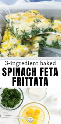 This baked spinach and feta frittata is so good and easy to make: thawed spinach + eggs + cheese. Bake for about 25-30 minutes and get an inexpensive and healthy meal ready in no time. #cheapmeals #eggs #frittatarecipes #keto #lowcarb