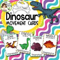 These Dinosaur themed movement cards will keep students active while teaching them about different actions, improving their motor skills! Simply print on card stock, cut out and laminate. They can be kept handy on a binder ring. Each card is large enough to use in a group setting.Cards feature:Stego...