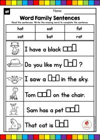 With this fun and engaging no prep activity, your kindergarten students will practice reading and writing common CVC Word Families. This is an ideal activity for beginning as well as struggling readers. Students complete the sentences by writing the missing CVC word in the letter boxes. To help with reading and writing the CVC words, a word bank and pictures have been provided for the sentences. This activity can be used in literacy centers, for word work, small group work, and homework.