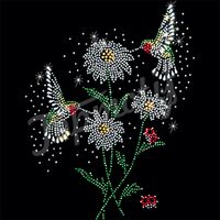 Flying hummingbirds flowers hot fix rhinestones for tshirt transfers - Topmotif