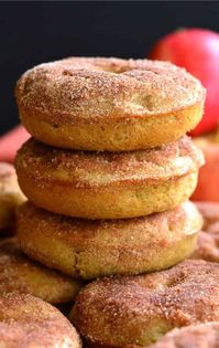 Soft, flavorful Apple Donuts that come with a whole lot of fall happiness in every bite. These delicious baked donuts are made with apple pie filling throughout and dipped in a cinnamon sugar mixture.