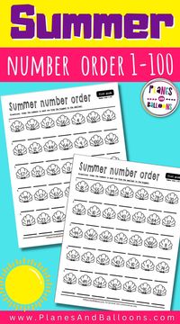 Free printable number order worksheets for first grade students. Your summer theme math activities for homeschool or the classroom. Ordering numbers in ascending and descending order. Free printable numbers 1-100 worksheets.