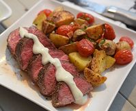 Reverse seared beef tenderloin with gorgonzola sauce - one of our favorites!