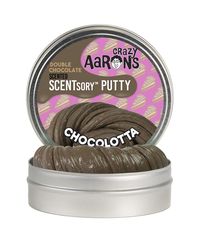 Crazy Aaron's SCENTSory Thinking Putty / Chocolatta: Double Chocolate Scented Color: Chocolate Brown with Long Pastel Glitter | Scent: Double Chocolate | Texture: Scentsory New Size! The collectible 2.75" size sits somewhere between our classic Mini & full sized Thinking Putty tins, making them great on the go! Crazy Aaron's Thinking Putty is manufactured with the help of exceptional individuals challenged with disabilities Made in the USA from nontoxic silicone and never dries out / Safe for Ag