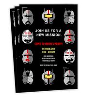 Creating your own custom Hallmark invitations on flat card stock is easy with this card template. Add your event details to send a personalized and unique birthday invitation to everyone on your list. Vertical flat card. Star Wars: The Bad Batch design features clone commandos from Clone Force 99. Cardstock has an uncoated finish for premium image quality with a smooth, non-glossy texture. Made with paper sourced from responsibly managed forests. | Message: On card: Join Us for a New Mission Cus