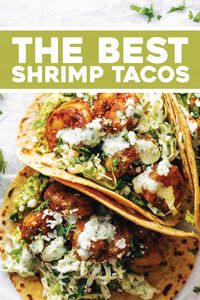 The Best Shrimp Tacos with Garlic Cilantro Lime Slaw - ready in about 30 minutes and loaded with flavor and texture. SO YUM! #tacos #tacotuesday #shrimp | pinchofyum.com