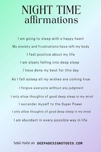 Night time affirmations for good sleep. sleep mantra for nighttime. Fall into deep sleep with these evening affirmations for bedtime routine