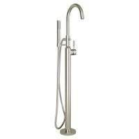 The clean, minimalist lines of the Cadet Freestanding Bathtub Faucet make it the perfect choice for every bathroom style. This sleek, freestanding tub filler features a slim, hand shower, ideal for rinsing off after bathing or cleaning the tub with ease. Made of brass with a metal lever handle and hand shower for lasting beauty and performance. American Standard Finish: Satin Nickel | American Standard Cadet Single Handle Floor Mounted Freestanding Tub Filler w / Handshower 44.0 H in gray, Metal