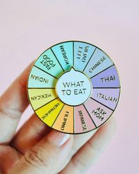 There are so many good foods out there that sometimes it's hard to decide what to go with. I know I am not the only one with this problem, but I have this pin to help me out. Korean? Chinese? Thai? Leftovers? Or just ask Mom? Just flick the spinner and let fate tell you what to eat! The details- An enamel pin to add flair to your collar, jacket, or bag. Perfect for collecting, displaying, or gifting to a friend! The pin is made with hard enamel and polished gold-colored metal plating. It has two