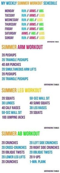 Weekly Workout Plan--good not only limited to summer More