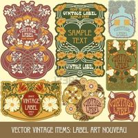 vintage items label art nouveau Stock Photo