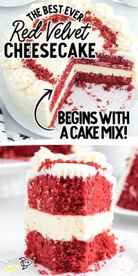 Red velvet cheesecake is as delicious as it sounds. Layers of red velvet cake, cheesecake, cream cheese frosting make this a decadent treat.