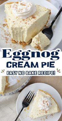 This No Bake Eggnog Pie recipe is the perfect dessert for the holiday season. With just 5 ingredients, it's like a cup of creamy eggnog yet in a simple yet velvety pie form.