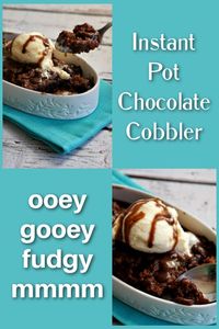 Instant Pot Chocolate Cobbler–a delicious brownie-like cake on the top with a rich, fudgy sauce on the bottom. Chocolate cobbler is like a lava cake but so much easier to make for a crowd. This is great for family dinners, potlucks and more! You can make this in your Instant Pot, slow cooker or oven.