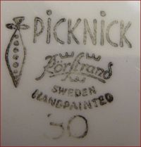 Rorstrand Sweden 'Picknick' mark. Picknick pattern designed by Marianne Westman.