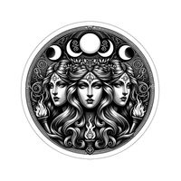 Discover the enigmatic allure of the 'Hecate's Moonlit Oracle Vinyl Sticker', a captivating tribute to the goddess of witchcraft and the moon. This sticker presents Hecate in her triadic form, symbolizing her power over the earth, sea, and sky, and her mastery of the liminal spaces between worlds. Each face is rendered with haunting beauty, crowned with the phases of the moon that are her dominion. The swirling patterns and mystical symbols encircling her visage are imbued with the essence of ancient rites and knowledge long held sacred. Printed on superior-quality vinyl, this sticker is not only a piece of art but a durable talisman, complete with a glossy finish and resilient 3M adhesive backing for a steadfast application. Offered in a selection of sizes, it's designed to resonate with