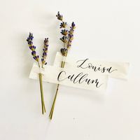 Dried lavender vellum calligraphy place names. Classic and elegant place cards for simple but beautiful wedding table settings. Available with black or gold ink. Also perfect for any celebration, hen do, engagement, party or any event. Could also be used as a lovely gift tag for a special present. The vellum used in this is a lovely mottled vellum giving a bit more texture to the place names. As the flower is dried some petals may fall off in transit - however this is expected and I always inclu