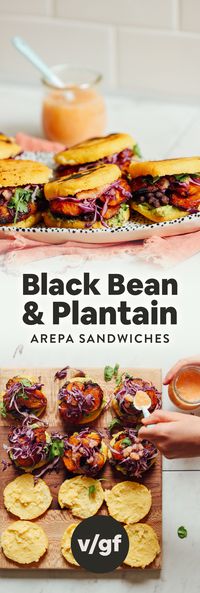 INCREDIBLE Vegan Arepa Sandwiches with Plantains, Black Beans and Guacamole! 30 minutes, 10 ingredients! #corn #arepas #vegan