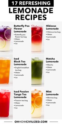 Sweet, tart, and refreshing lemonades are the perfect drinks for the summer. Enjoy different variations all season long with these recipes, from Arnold Palmer to the color-changing butterfly pea flower lemonade. #Lemonades #summerdrinks #icedtea #lemonaderecipes