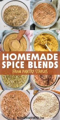 Looking for a quick and easy way to perk up weeknight suppers, lunches, and meal prep dishes? The answer is already in your panty! These 9 Homemade Spice Blends will add tons of awesome flavor to all your favorite dishes! All it takes is just 5 minutes and some everyday pantry ingredients to whip up these aromatic seasoning blends. And they are the perfect edible gift! Click through to get my 8 Homemade Spice Blends recipes!! #spices #spiceblends #homemadespiceblends #spicemix #DIYseasonings