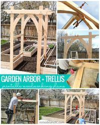 Build an arched vegetable garden arbor and trellis using 2x lumber and basic tools. Printable woodworking plan from Remodelaholic. #remodelaholic #instantdownload #woodworkingplan #gardenarbor #vegetablegarden #verticalgardening