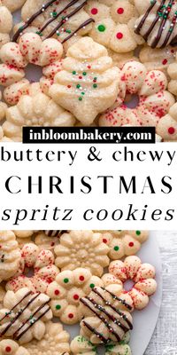 Easy, classic, buttery, melt in your mouth spritz cookies with simple sprinkle decoration.