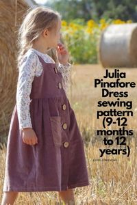 Julia Pinafore Dress sewing pattern (9-12mths to 12yrs). This timeless Pinafore Dress has a gathered skirt at the waist which creates a lovely fullness around the waist. The patch pockets make it extra cute and it has a front button closure, and you can choose to make the whole thing fully lined or you can line the bodice only. SewModernKids