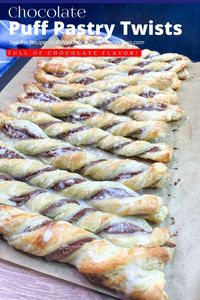 Chocolate Puff Pastry Twists are filled with a sweetened chocolate cream cheese mixture and then rolled up in flaky, buttery puff pastry.