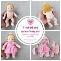 DIY Waldorf baby doll 7 inch (18 cm) tall. PDF sewing pattern