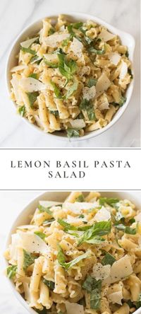 An easy Lemon Basil Pasta Salad recipe that’s light and refreshing. #pastasalad #lemon #basil #summerrecipes #memorialday #fourthofjuly