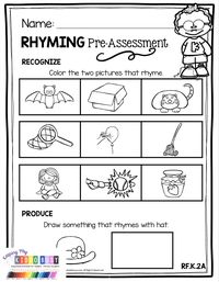 ALL ABOUT RHYMING - assessment - worksheets - literacy centers - no prep activities and pocket chart cards - try a FREE printable #kindergarten #rhyming #phonemicawareness