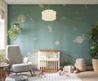 Playful astronauts explore our solar system in this space-inspired wall mural. Printed on non-toxic, pvc-free paper with Greenguard Gold certified inks.