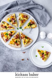 This Gluten-free Cauliflower Crust Breakfast Pizza makes for one helluva satisfying breakfast, starting your day out just right. | kickassbaker.com #cauliflowercrust #glutenfree #dairyfree #breakfastpizza #eggrecipes #kickassbaker