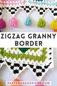 If you’re looking for an original edging for your granny square blanket, this crochet zigzag granny border is the right pattern for you! I designed this zigzag border for my Rainbow Granny Blanket, but you can easily adapt it to fit any crochet blanket. The pattern of the zigzag border has two main parts. On the short sides of the blanket, there are the actual granny zigzags; on the long sides, the border features a simple granny block stitch edge.