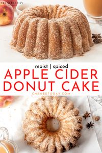 The best of all homemade apple bundt cake recipes! An easy, moist cinnamon spiced apple cider doughnut cake recipe with fresh raw apples, easy cinnamon sugar coating, brown sugar, sour cream, apple cider, Granny Smith apples, and the flavor of fresh apple cider donuts! A simple, old-fashioned apple pound cake recipe for autumn! #applecake #freshapplecake #bundtcake #poundcake #appleciderdonuts #applebundtcake #applecinnamon #cinnamonsugar