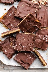 Saltine Toffee (Christmas Crack) is an easy candy recipe that's made with Saltine crackers, homemade toffee, and chocolate chip topping.