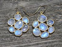 Rainbow Moonstone Flower Vermeil Gold Earrings - Cluster gemstones - June Birthstone - Bridesmaid gift