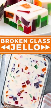 Broken Glass Jello (also known as Stained Glass Jello) looks so impressive, but is really easy to make! Different colors of Jello float in a sweetened white gelatin mixture. Vary it every time by using different flavors. This classic make-ahead dessert recipe looks so lovely on a buffet table and is always a hit at holidays, potlucks, and luncheons!