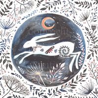 Hare-themed Winter / Yule card by artist Fiona Gypsy Bunting. This card is blank inside for your own message.