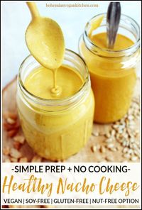 This easy vegan nacho cheese sauce is THE BOMB! With only 5 minutes prep time and absolutely NO cooking necessary, you can have this sauce ready in under 30 minutes! Goes great on nachos, enchiladas, tacos, and drizzled directly into your mouth. Completely vegan and gluten-free, with a nut-free option included. #vegannachocheese #vegannachocheeseeasy #vegannachocheesesauce #vegannachocheesenutfree #vegannachocheesecashews #veganmexican #bohemianvegankitchen