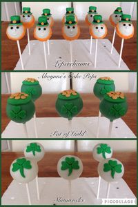 St. Patrick's Day Cake Pops with Leperchauns, pot of gold & shamrock leaves