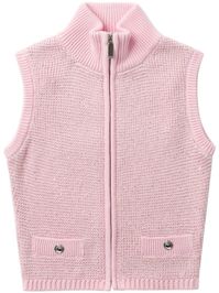 light pink cotton blend knitted construction sequin embellishment ribbed trim high neck front zip fastening sleeveless two button-fastening pockets straight hem