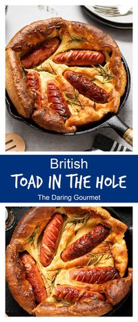 Toad in the Hole is a quintessential British classic that could be described as sausages baked in a giant Yorkshire pudding and served with onion gravy. It's hard to imagine better comfort food!