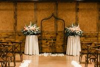 blush pink, coral, sage green, winery wedding iron arbor